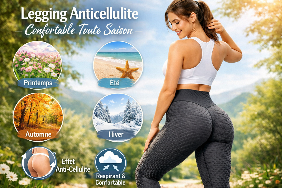 tilisez une photo de haute qualité montrant le legging dans un contexte quotidien (pas seulement en salle de sport) pour souligner l'aspect "toute saison".